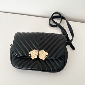 Zara Black Chevron Crossbody Bag with Gold Detail